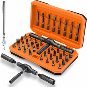 KELIN Magnetic Ratchet Screwdriver Set, 43 in 1 T Handle Ratchet Screwdriver Kits with S2 Steel Bits, Ratcheting Screwdriver for Home Daily Repair, DIY Projects, Ideal Gift for Men Husband (Orange)