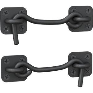 Sliding Barn Door Latch Lock for Locking Barns Sliding and Double Doors Gates Garage and Shed Doors - Wrought Iron Heavy Duty Hook and Eye Latch - Set of 2