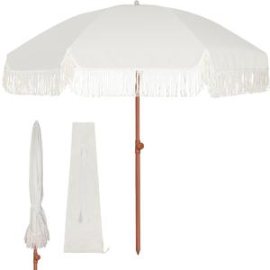 Blissun 6.5ft Patio Umbrella with Push Button Tilt & Height Adjustable, UV50+ Sun Protection with Sturdy Fiberglass Ribs & Iron Pole, Market Umbrella for Outdoor Table Garden Backyard Beach