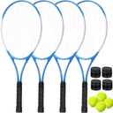 4 Pack Tennis Rackets for Adults Recreational 4 Players Pre Strung 27 Inch Tennis Racquets Lightweight Rackets Bulk with Balls Overgrips for Training, 27 inches , 100-135 sq. inches