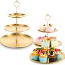 SHENLIU 2Pcs 3 Tier Gold Metal Cupcake Stand, Stainless Steel Tiered Dessert Stand Round Shape Dessert Serving Tray Cookie Candy Buffet Stands for Tea Party, Baby Shower, Wedding, Birthday, Christmas