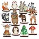 Geetery 12 Pcs Woodland Animals Wooden Animal Cutout Shapes Forest Painted Woodland Baby Shower Decorations Wild Creatures Wood Table Centerpieces for Forest Camp Party Supplies (Cute)