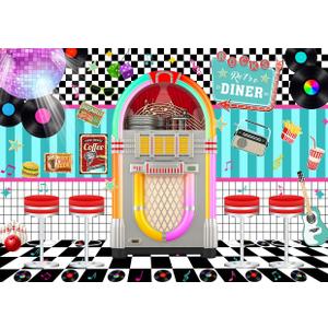 LYWYGG 7X5FT Retro Diner Party Backdrop 50s Retro Rock and Roll Diner Photography Background Sock Hop Party Backdrops cp-640