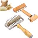 2Pcs Pizza Dough Roller & Dough Docker, Wood Rolling Pin Stainless Steel Dough Hole Puncher for Pizza, Pie, Pastry, Bread, Pasta, Cookie, Crust, burlywood, JKUS20407