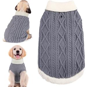 Small Dog Sweaters with Leash Hole Turtleneck Dog Sweaters Knitwear Boys Girls Warm Soft and High Stretch Pet Clothes for Fall WinterPet Shirts for Kitten Puppy Grey Small