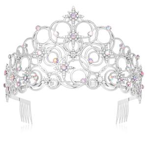 Princess Crown Tiaras for Women Girls, Silver Bubble Tiara Crystal Queen Crown Headband, Prom Birthday Party Wedding Halloween Costume Accessories for Women (Silver (3.43 Inches in Height))