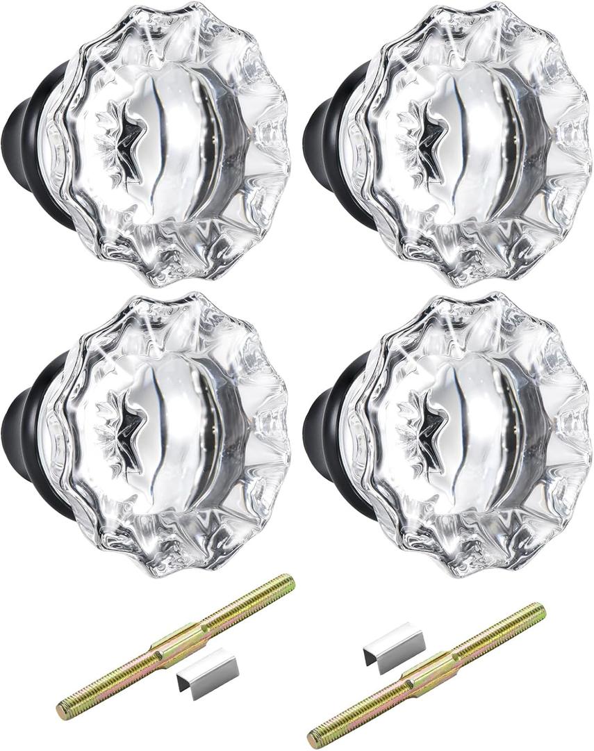 Newliplace 2 Pack Mortise Lock Glass Door Knobs Replacement Set, Vintage Crystal Door Knobs for Replacing Broken Old Antique Lock Sets on Interior Door, Matte Black Finish