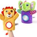 Jollybaby Hand Puppets Baby Toy 0-6-12 Months, Plush Stuffed Animal Hand Puppets Toys for KidsSensory Doll with Rattle and Mirror for ToddlerSocial Emotional Play Therapy Toys for Boy Girl Gift