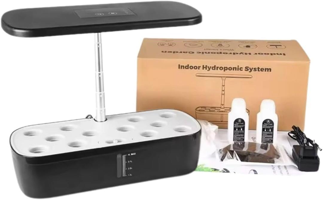 ELITE BAY-Hydroponic Growing System with 12 Pods  Smart Garden with LED Display, Full-Spectrum Grow Light & 4L Water Tank | AU/US Plug | Soil-Free Planter Kit | Black |for Home, Office & Kitchen.