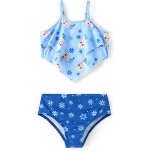 Disney Frozen Elsa Stitch Moana Toddler Girls Two Pieces Ruffle Strap Bikini Top and Bottom Set Beach Swimsuit (Blue)