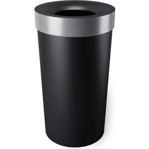 Umbra Vento Kitchen Trash Can Large 16 Gal (62 L) Open Top Garbage Can for Home & Office Modern Clean Design, Black/Nickel