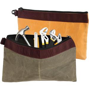 2pcs Tool Pouch, Heavy-Duty Waxing Canvas Tool Bag with Waterproof Zipper Tools Storage Bag for Storing Cable Equipment and Supplies (Yellow, Green)