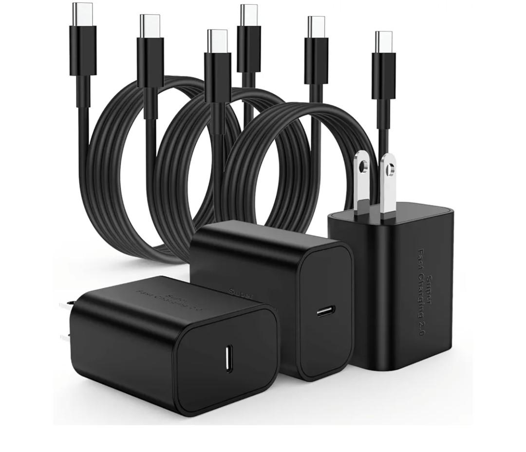 3Pack USB C Charger for Samsung Galaxy S24 Ultra, Super Quite Fast Charging Type C Block with 6FT C to C Cord for Samsung Galaxy Tab S9 S8 S23 Ultra S22 Ultra S23 S22 S21 Note 10 Plus 20