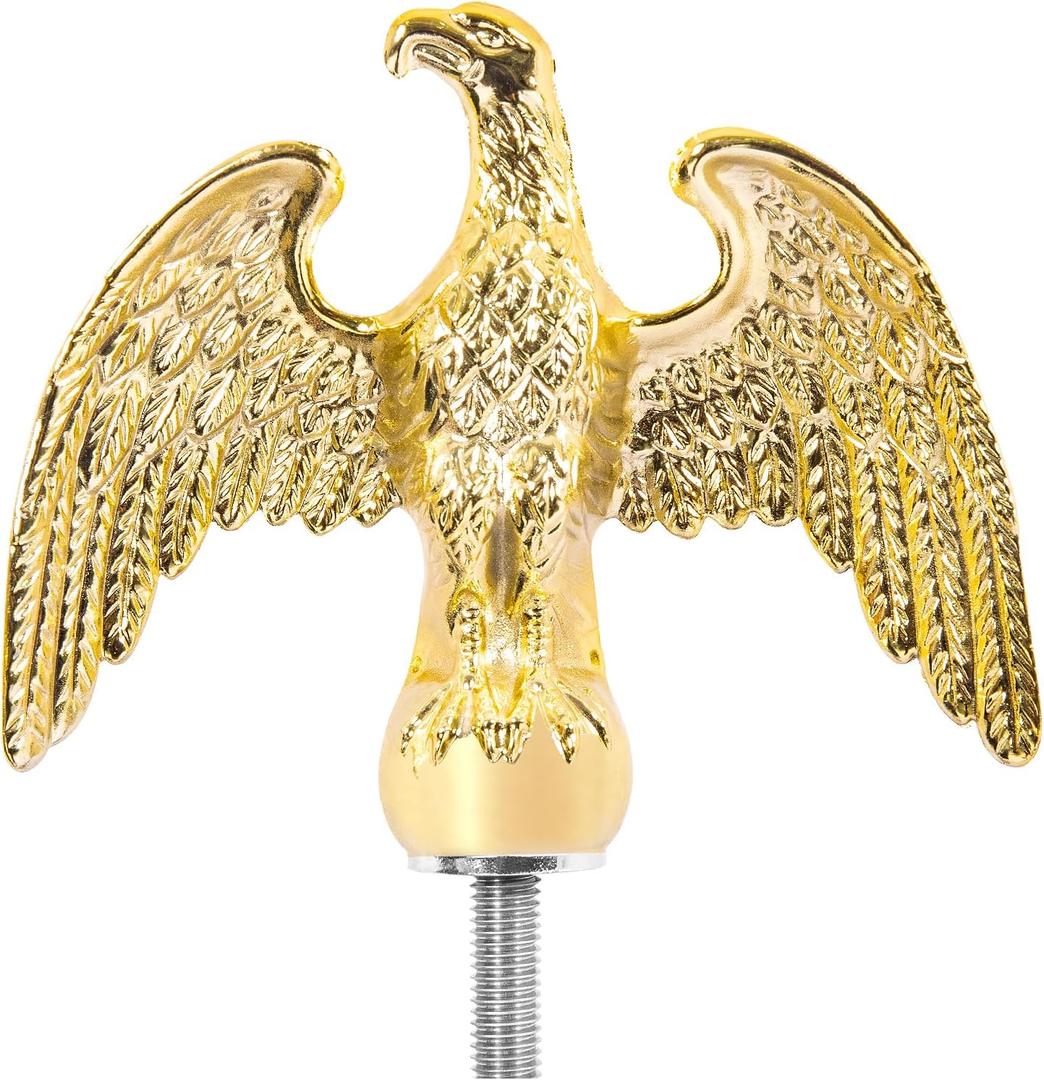 Eagle Flag Pole Ball Topper Ornament - Aluminum Alloy Eagle Finial-1/2-13UNC Threading Fit 20/25/30Ft Telescoping/Sectional Flagpoles Outside House (7" Gold Eagle)