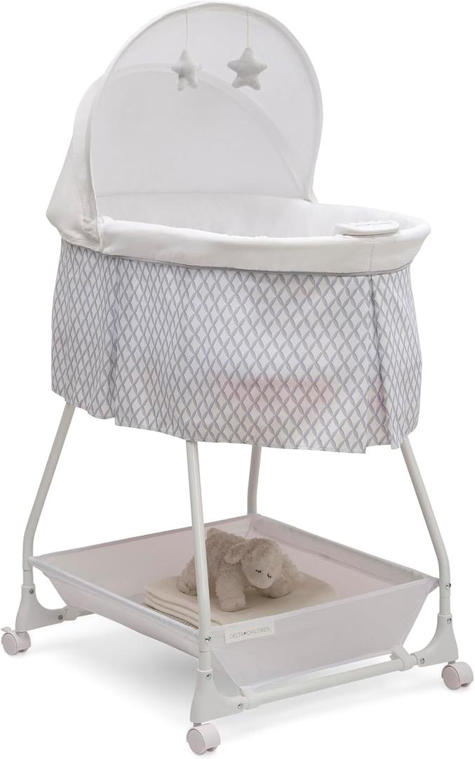 Delta Children Deluxe Soothing Dreams Bassinet, Grey Windchime