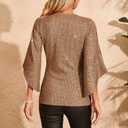 Womens Sequin Top 3/4 Sleeve Sparkly Shirt Glitter V-Neck Dressy Blouse for Evening Party Night (L)