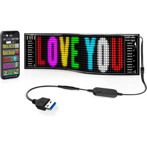 USB 5V LED Sign for Car, Custom Programmable LED Sign for Taxi Driver,Business, Holidays  Scrolling Display, Flexible Matrix Panel(15"x4")
