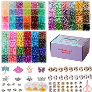 3000pcs 6mm Glass Beads DIY Craft Kit - Beads Bracelet Kit, DIY Beads Jewelry Kit, 72 Color Box Vibrant Beaded Supplies for Jewelry Making, Necklace Bracelet Crafting, String Art & Home Decor