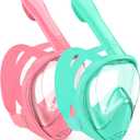 Kids Snorkel Mask Full Face, Snorkeling Gear for Kids 2-14 with Camera Mount, 180 Degree Panoramic View Snorkeling Set Anti-Fog Anti-Leak (Pink+Cyan)