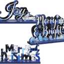 Blulu 3 Christmas Centerpieces for Tables Blue Merry Christmas Table Decorations Tabletop Wooden Sign Farmhouse Winter Centerpieces for Holiday Party Indoor Decor