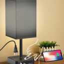 Bedside Table Lamp with Touch Control & USB C+A Charging Ports LED Desk Lamp with 2 AC Outlets, Minimalist Nightstand Light with Black Fabric Shade for Bedroom, Living Room, Office, Black