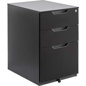 Amazon Basics 3-Drawer Mobile File Cabinet with Lock, Rolling Filing Cabinet for Hanging Files, Black, 20.71" D x 15.51" W x 24.29" H | With Lock, 3 Drawer