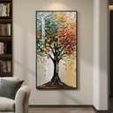 Large Framed Vertical Tree of Life Wall Art for Living Room, Modern Abstract Colorful Tree Painting Prints Artwork for Walls, Contemporary Luxury Pictures for Hallway Entryway Office Wall Decor, 30x60