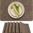 More Dcor Faux Leather Placemats Set of 6 for Dining Table Waterproof, Wipeable, Washable, Stain & Heat Resistant, Non-Slip Table Mats 12 X 17 Inch, Brown