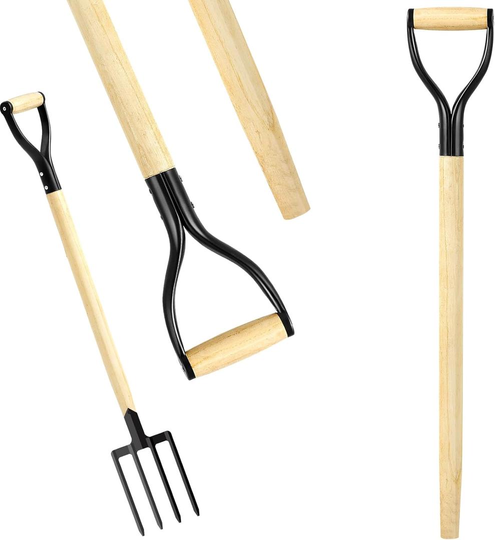 1 Pcs Pitchfork Spading Handle Replacement 30 Inch Wooden Shovel Handle Replacement D Shaped Pitch Fork Handles Tool Accessories for Shovel Scoop Hoe Rake Garden Digging