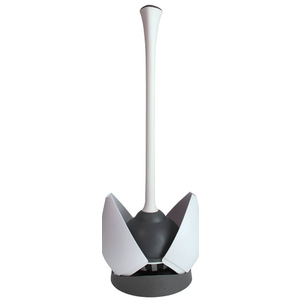 Clorox Toilet Plunger with Hideaway Holder Caddy HeavyDuty Compact Design with NonSkid Rubber Base for Bathroom Convenient Storage Toilet Unclogger, 6.5x19.5Inch, White