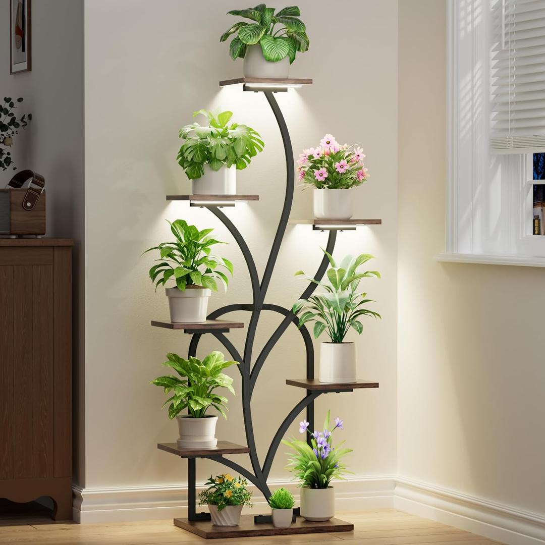 Plant Stand Indoor with Grow Lights - 51" Tall Plant Stand, Corner Plant Shelf for Indoor Plants, 8 Tiered Lighted Flower Holder, Vase-shaped Plant Rack for Living Room, Hallway, Home Decor