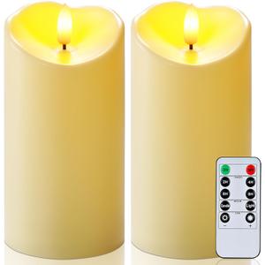 Raycare 6"x3" Outdoor Waterproof Flameless Candles with Remote and Timer, Battery Operated LED Electric Fake Pillar Candle for Christmas Home Wedding Decor, Dark Ivory, Set of 2