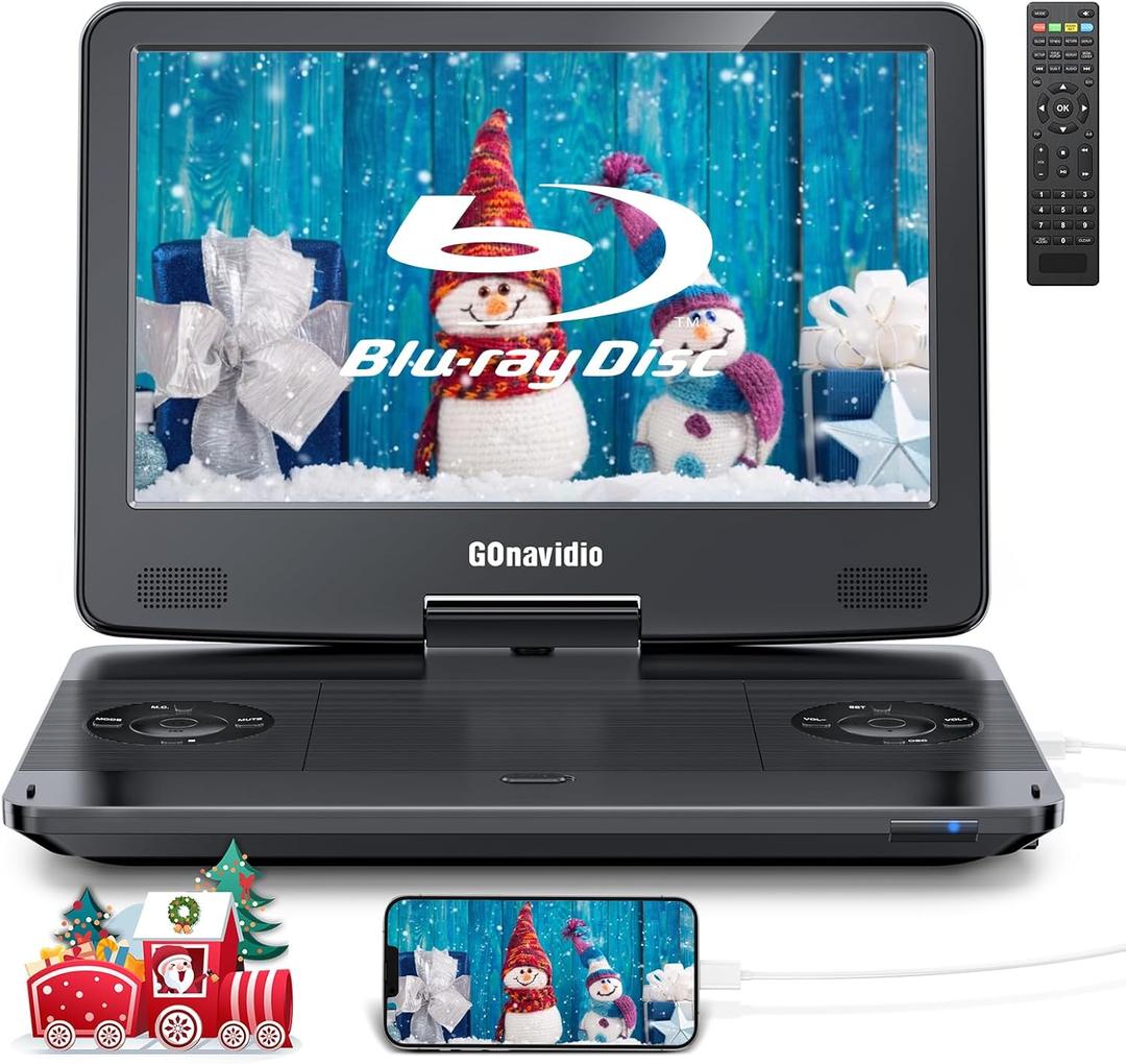 GOnavidio 17.6" Portable Blu Ray DVD Player with 15.4" Large Screen, HDMI in/Out, Sync Screen, 4000mAh Rechargeable Battery, 1080P MP4 MKV Video, Surround Audio, USB/TF Card(Include HDMI Cable)