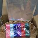 Blulu 12 Pieces Valentine's Day Basket Empty for Gifts Oval Basket Food Storage Fruit Baskets with 6 Rolls Colorful Ribbons and 30 Clear Gift Bags for Kitchen Restaurant 9 x 6 x 2.24 Inches