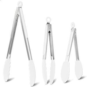 White Silicone Steel Tongs 3-Count (3 Sizes)