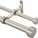 Heavy Duty Double Curtain Rods with Cylindrical Cap Finials - 72 to 144' Telescoping Rods, 1 Inch Front and 5/8 Inch Back - Matte Nickel