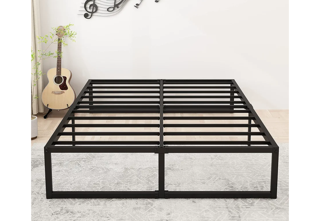 14 Inch Queen Bed Frame Heavy Duty Steel Slat Support Metal Platform Bed Frame Queen Size No Box Spring Needed, Easy Assembly, Black