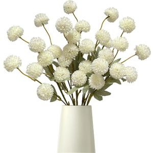 Artificial Flowers Faux Mums 6pcs, Long Stem Faux Flowers for Vase, Artificial Chrysanthemums Kiku Flower Fall Floral Stems for Table Centerpiece Home Decor, Baby Shower, Ivory White