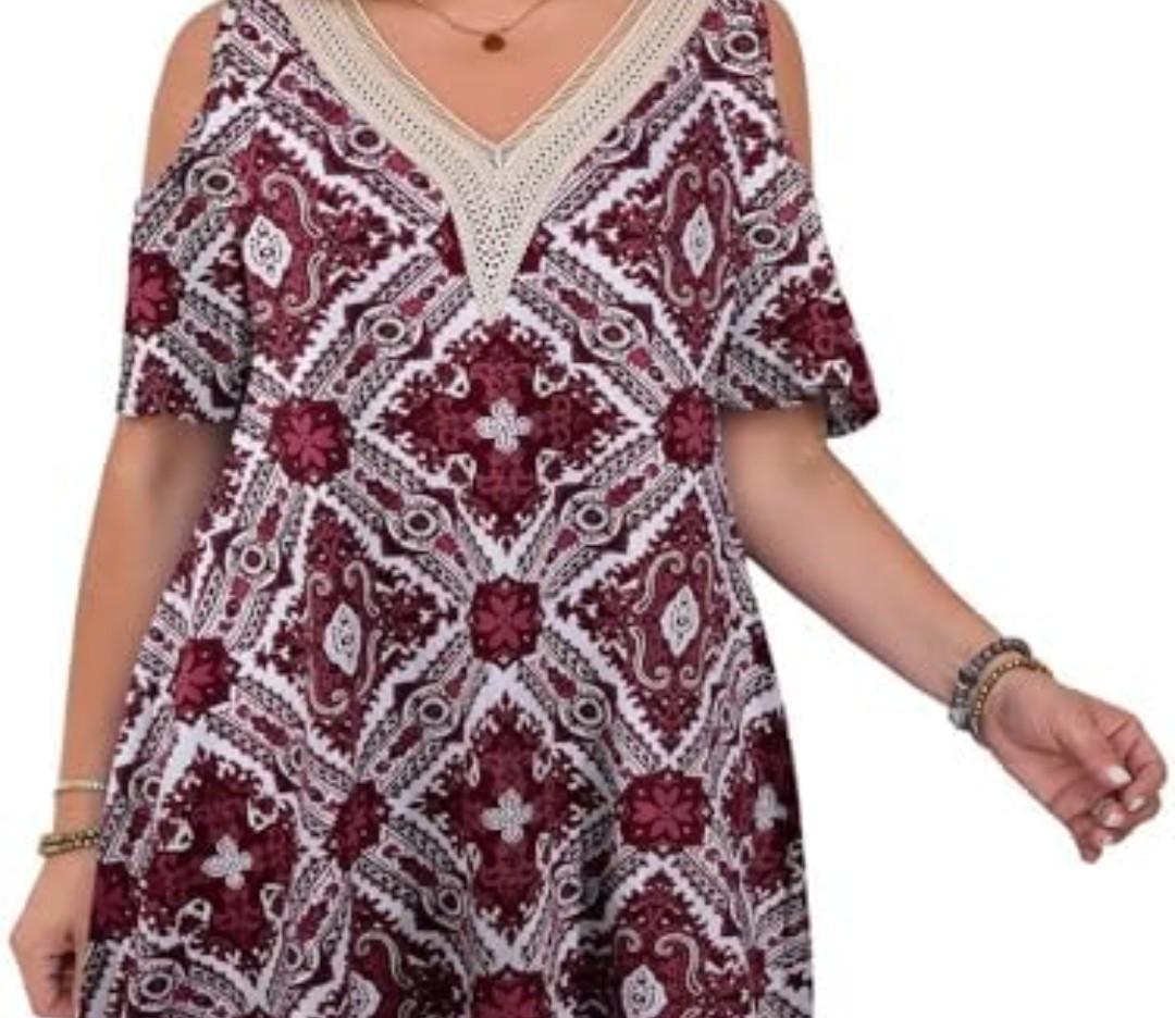 LARACE Cold Shoulder Tops for Women, Plus Size Summer Tops, V Neck Short Sleeve Lace Tunic Tops to Wear with Leggings 2X