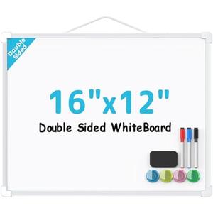MaxGear Double-Sided Dry Erase Board for Wall, 16"x12" Hanging Whiteboard, Small Dry Erase White Board with 3 Markers&4 Magnets, Portable Whiteboard for Students - Planning, Drawing, Memo, to Do List
