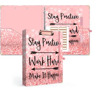 Lateefah 3 Ring Binder, 1 Inch Binder Organizer for Letter Size(8.5'' x 11'') with 5-Tab Dividers and Pockets, File Folders with Low Profile Clipboard for Office, School Supplies (Pink Stay Positive)