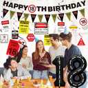 Roetyce 18th Birthday Decorations for Girls Boys, Caution Logos Happy 18th Birthday Banner Balloons Hanging Swirls Kit, Funny 18 Years Old Wall Signs Adult, Black Red 18 Zone Party Backdrop Decor