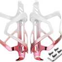 Corki Cycles Heavy Duty Bike Water Bottle Holder, Lightweight Aluminum Cage Shockproof Design for Road Mountain Gravel Bikes, Holds 21-32 oz, 2-Pack White Pink