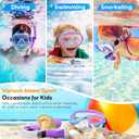 Seovediary Kids Snorkel Set, Anti-Fog Panoramic Tempered Glass Kids Snorkel mask, Anti-Leak Scuba Diving Mask with Mesh Bag, Dry Top Snorkeling Gear for Kids and Youth Age 4-16