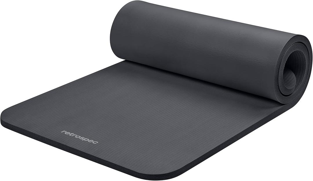 Retrospec Solana Yoga Mat 1" Thick w/Nylon Strap for Men & Women - Non Slip Exercise Mat for Home Yoga, Pilates, Stretching, Floor & Fitness Workouts (Graphite)