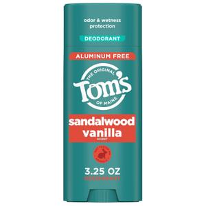 Toms of Maine Sandalwood Vanilla Aluminum Free Natural Deodorant For Women & Men | Goes on Clear | Odor & Wetness Protection | Naturally Derived and Moisture-Locking Ingredients | 3.25 oz (3.25 Ounce (Pack of 2))