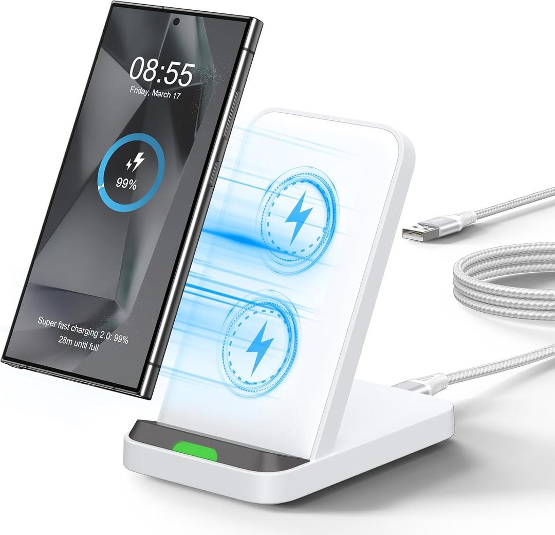 Wireless Charger for Moto G Power 5G 2024,Moto Edge/Razr 2024,Moto G Stylus 5G 2024,15W Fast Wireless Charging Stand for iPhone 16 15,Samsung Galaxy S25 S24 Ultra S24FE S23 S22,Google Pixel 9 Pro 8a 7 (White)