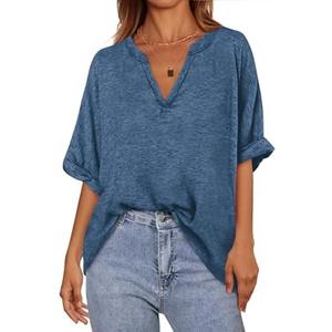 MASCOMODA Oversized T Shirts for Women V Neck Short Sleeve Casual Tops Summer Trendy Basic Tunic Loose Fit Tee Shirt Size M