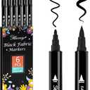 4 x Black Fabric Markers 6 Pack - Dual Tip Fabric Markers for Clothes, Permanent Textile Paint Pens for Personalizing T-Shirts, Bags, Hats, Canvas