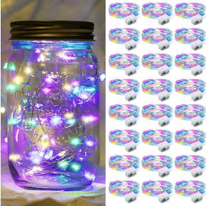 24 Pack Fairy Lights 7Ft 20 LED Twinkle String Lights 3 Modes Battery Operated Waterproof Firefly Starry for Mason Jar Party Wedding Christmas Valentines Day Table Centerpieces,Multicolor